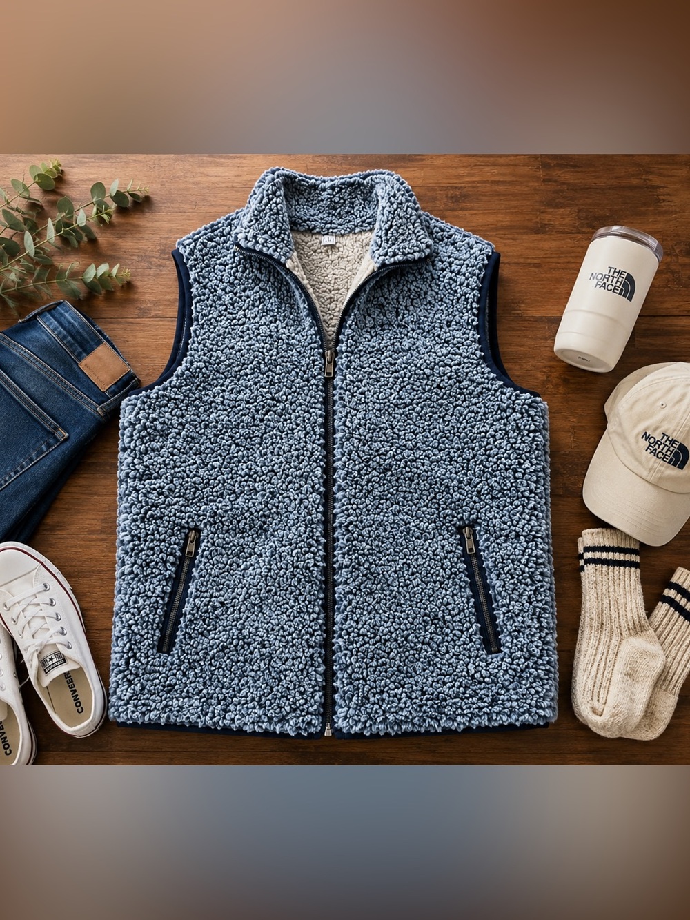 Mi Ami Turquoise Faux Sherpa Zipper Vest Size Med (g23)